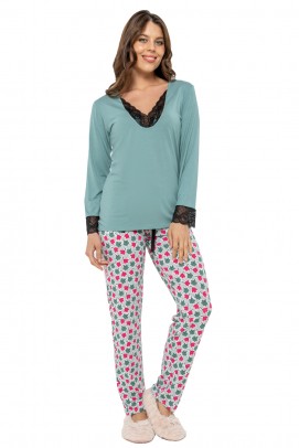 Pijamale Dama, Pijama dama modal, cu maneca lunga - Pijama dama modal, cu maneca lunga